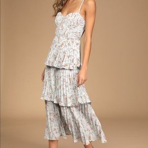 Lulus Cascading Crush Blue Floral Midi Dress